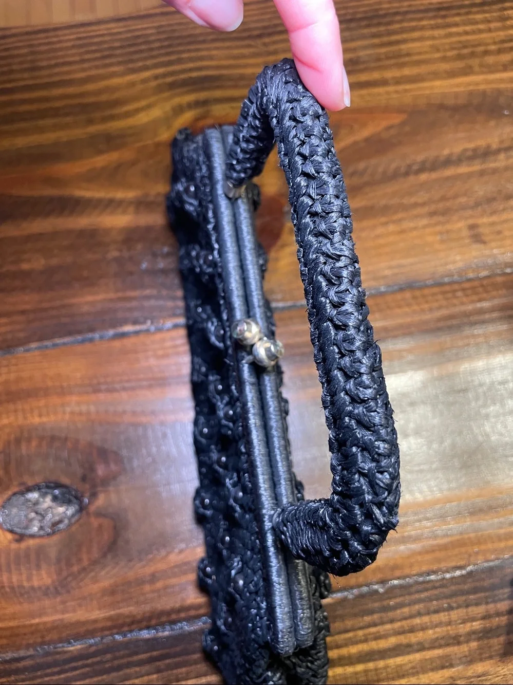 Black Woven Top-Handle Bag